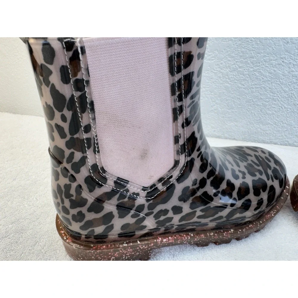 Wonder Nation Toddler Leopard Rain Boots Size 2/3 Pink Glitter Chelsea Boots